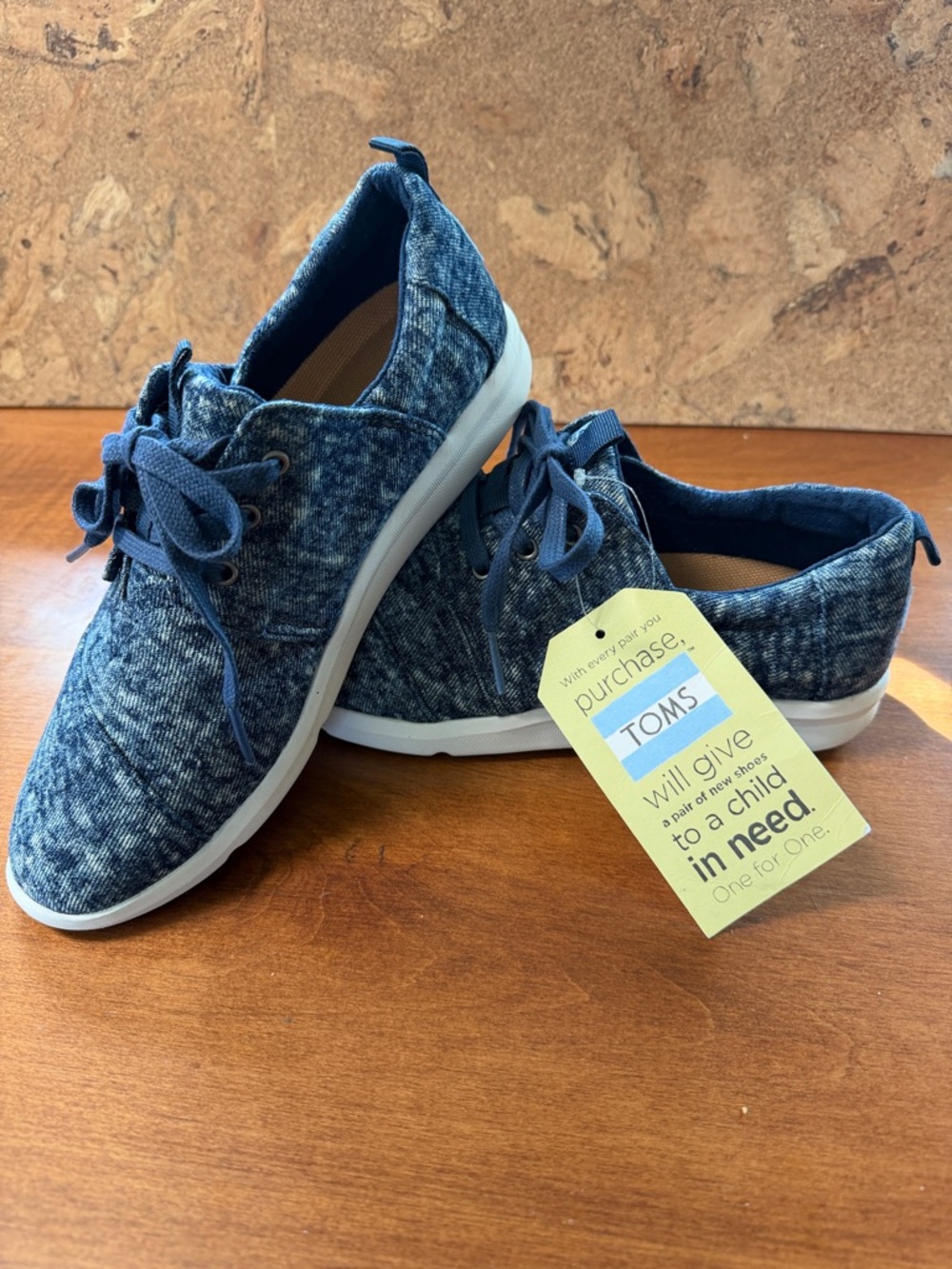 TOMS Navy Washed Denim Lace-Up Sneakers NWT